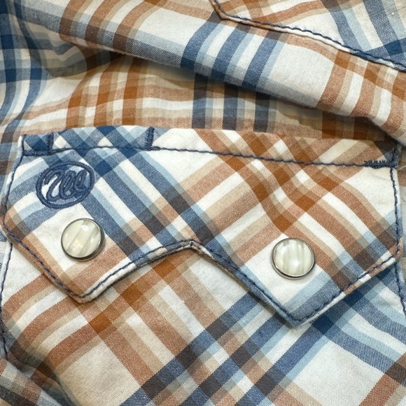 Wrangler Retro Blue Vrown Plaid Long-sleeve Shirt with Pearl Snaps Size XL/TG - Picture 4 of 4